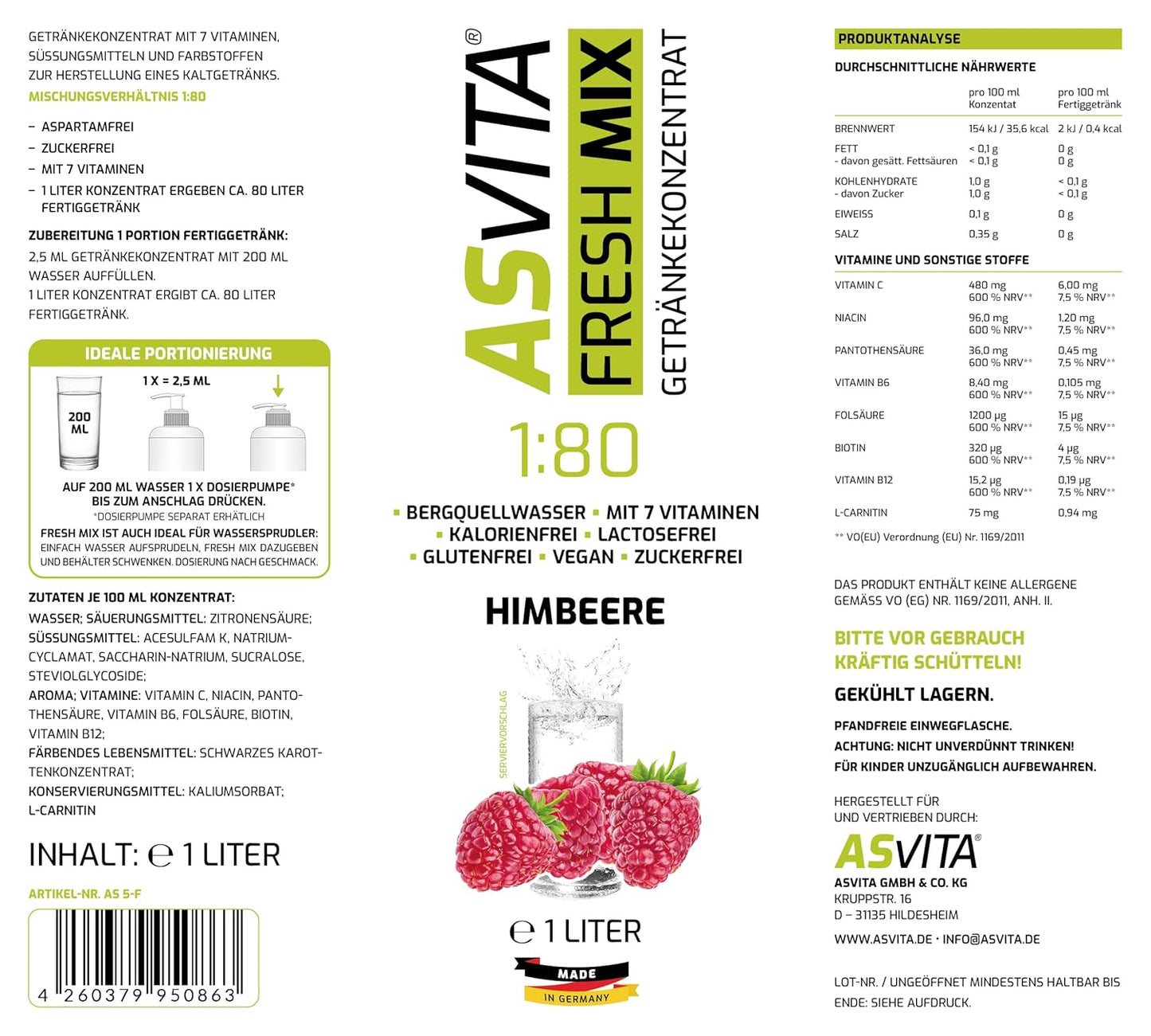 ASVita, Fresh-Mix Mineralgetränk 1/50 - 1L