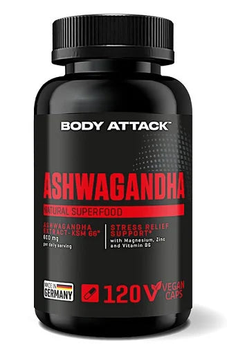 Body Attack Ashwagandha 120 Kapseln – 600mg KSM-66 für Stressabbau und Erholung - King's Family Fitness