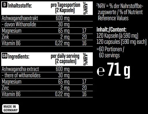 Body Attack Ashwagandha 120 Kapseln – 600mg KSM-66 für Stressabbau und Erholung - King's Family Fitness