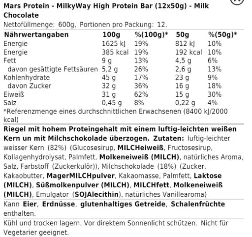 MilkyWay High Protein Bar (12x50g) - King's Family Fitness